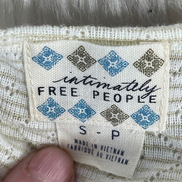 Intimately Free People Ivory Lurex Striped Henley Top Sz S - Picture 4 of 6